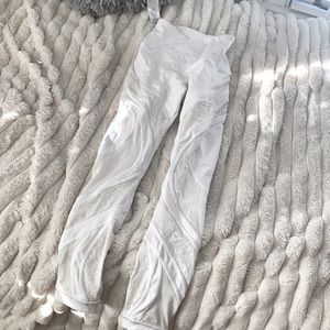 Limited edition white lulu leggings with mesh detailing
